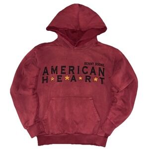 Benson Boone American Heart Star Hoodie S Red Distressed Tour Merch NEW *flaw